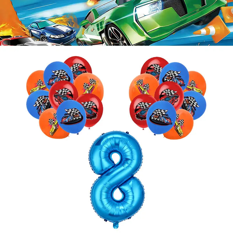 Happy Wheels Birthday Birthday Party Supplies Hot Race Car Theme Tableware Set Cups Plates Balloons Gift Bags for Kids Boys ﻿