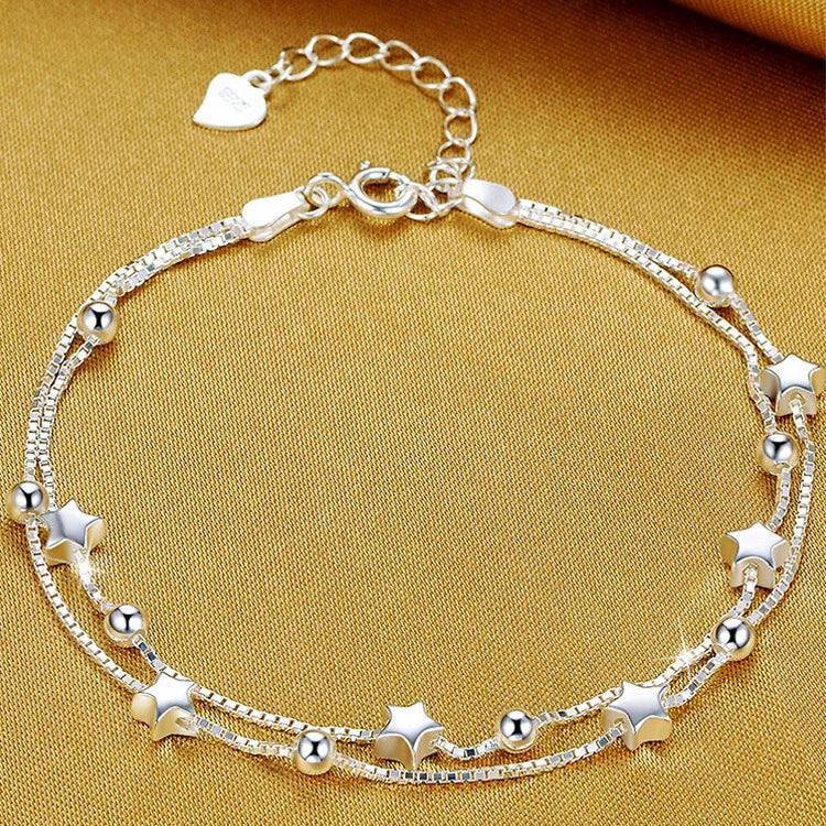 VENTFILLE 925 Sterling Silver Line Extremely fine Bracelet for Women Love Haert Bead Korean Ins Sweet Jewelry Gift Dropshipping