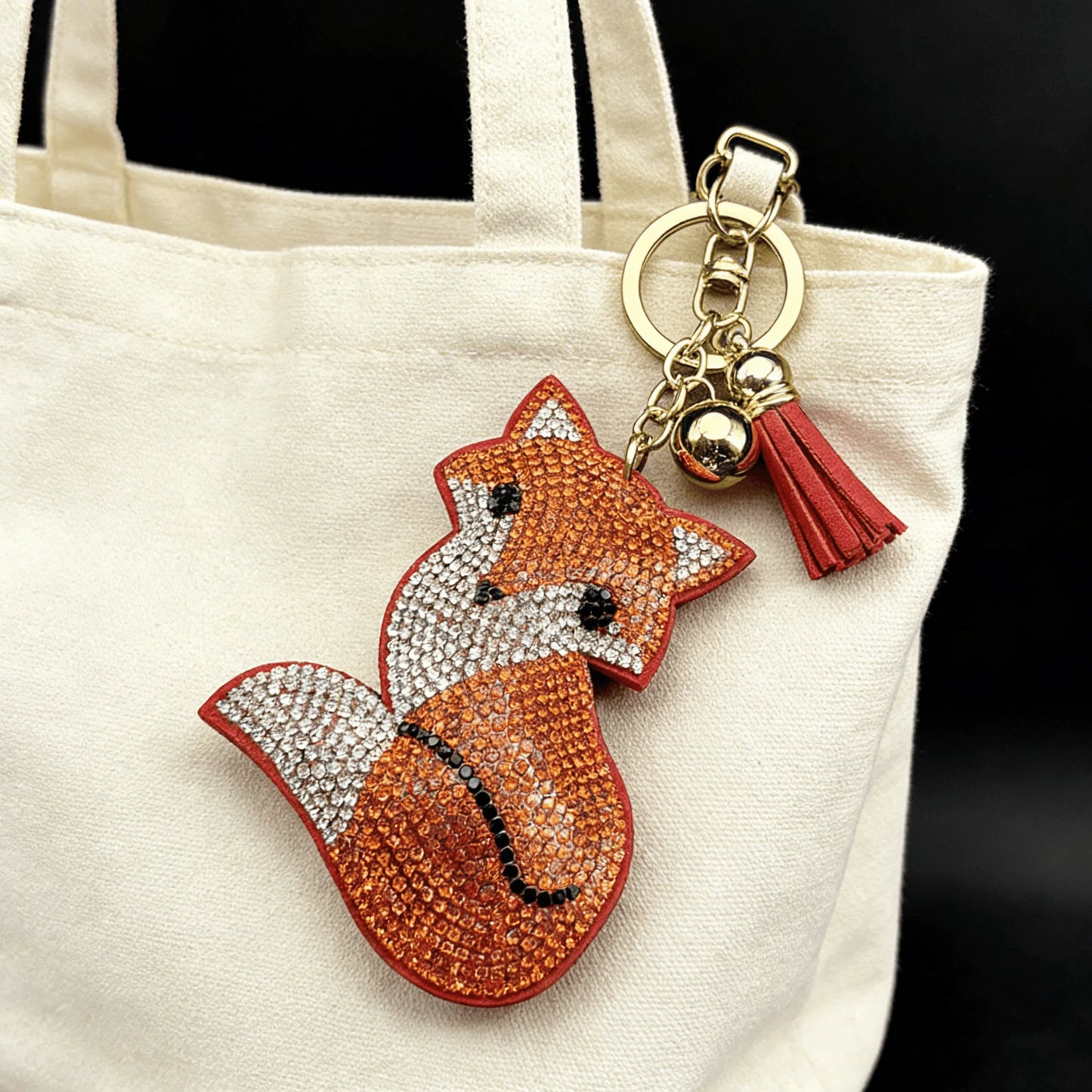 Orange Fox Sexy Accessory Hot Keyring For Women Men Tassel Full Crystal Trendy Bag Pendant Backpack Keyholder Jewelry Accessory
