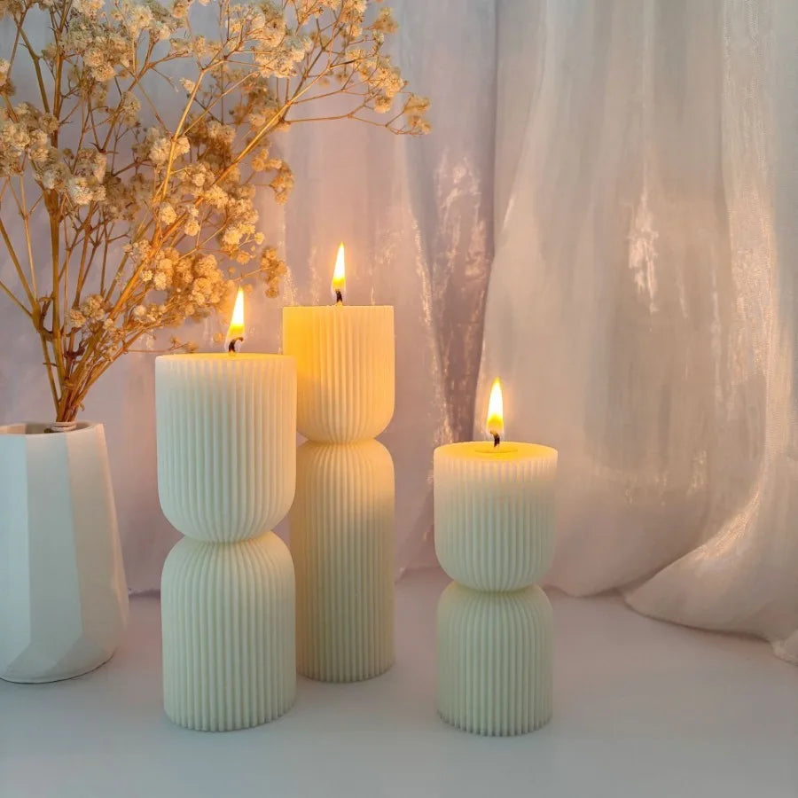 Nordic Minimalist Ribbed Cylinder Pillar Scented Candle Soy Wax Aromatherapy Candle Home Decor