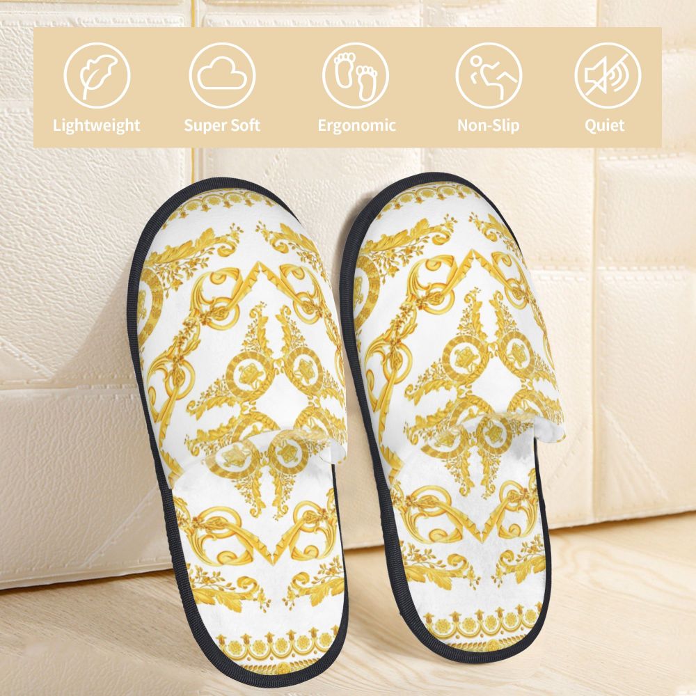Custom Vintage Baroque Prints Greek Ornament Golden Meander Meandros Soft Scuff Memory Foam Slippers Women Hotel House Shoes