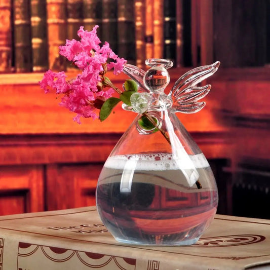 Cute Angel Glass Vases Creative Clear Glass Hanging Vase Flower Plant Stand Hanging Hydroponic Vase Home Office Wedding Decor