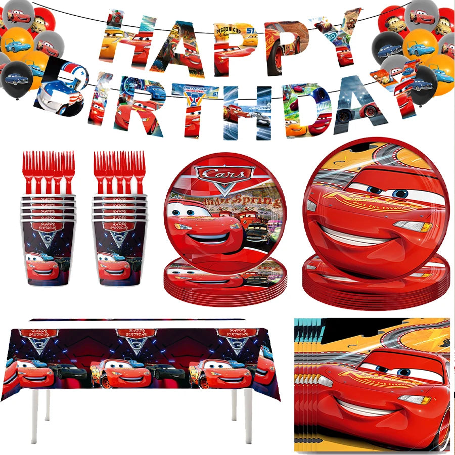 Disney Cars Birthday Decoration, Cartoon, Lightning Mcqueen, Paper Plates, Napkins, Cups, Balloon, Event Supplies, Baby Shower
