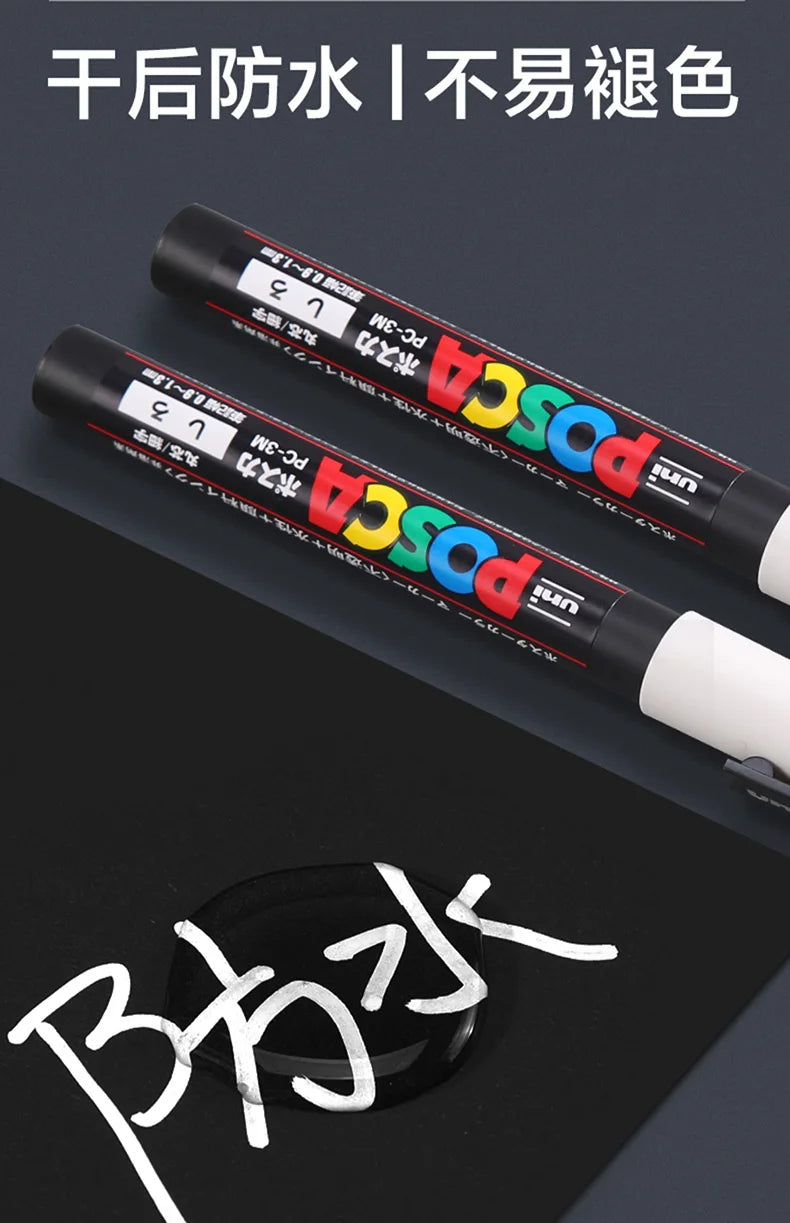 UNI Posca White Waterproof Permanent Acrylic Marker Pens Marcadores Non-fading POP Poster Pen Graffiti Advertisement Paint Pens