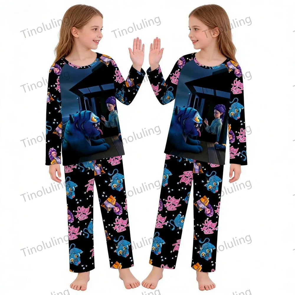 KPop Demon Hunters Huntrix Kids Pajamas Set Long Sleeve Girls Clothing 2pcs Children's Sleepwear Cartoon Boys Nightwear 3-14Y