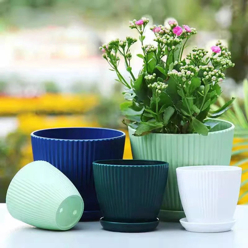Plastic Planter Flower Pots with Tray Thickened Double Layer Flower Pot Indoor Succulent Potted Desktop Decoration