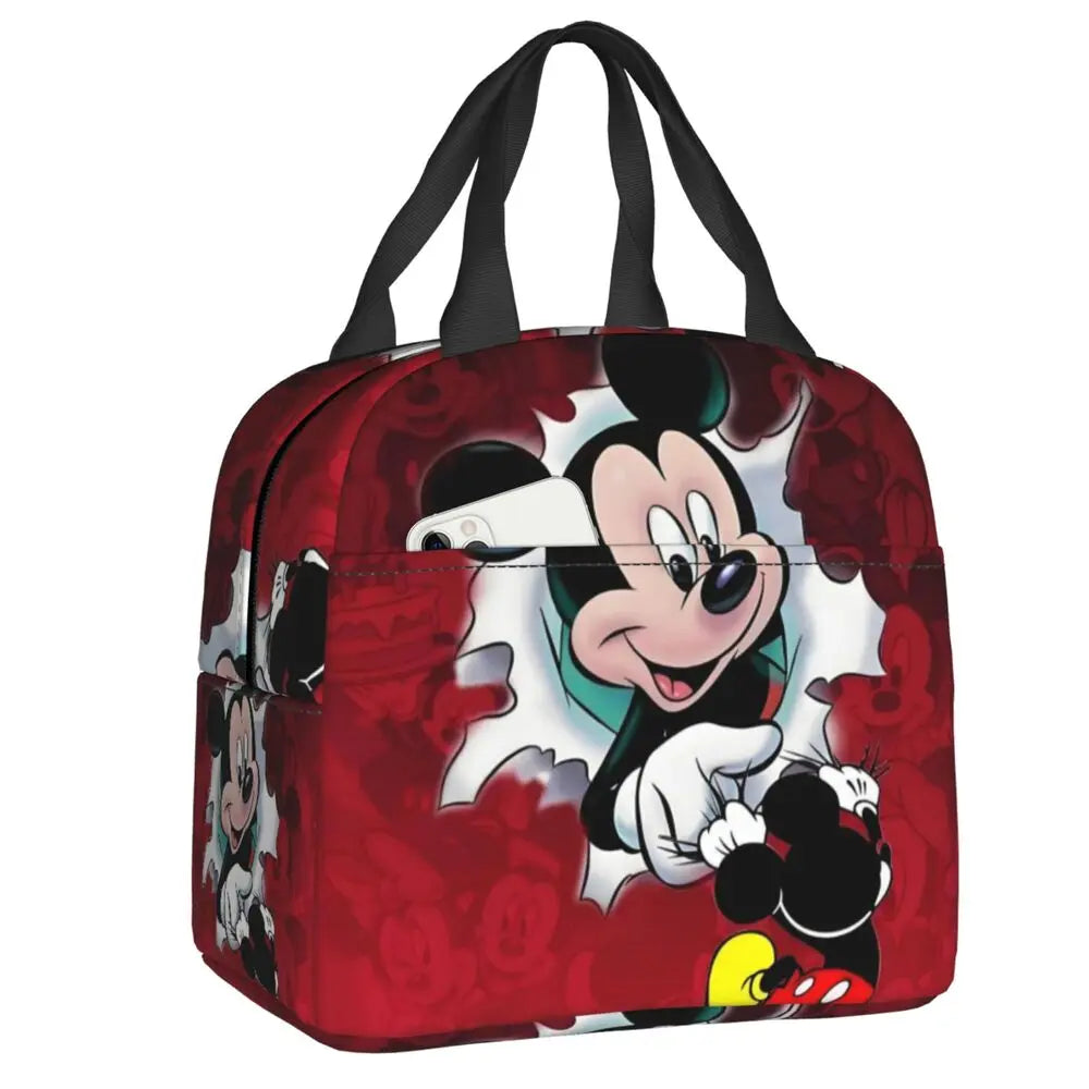 Custom Mickey Pink Minnie Mouse Lunch Bag Women Creative Design Cooler Warm Insulated Lunch Box for Kids School