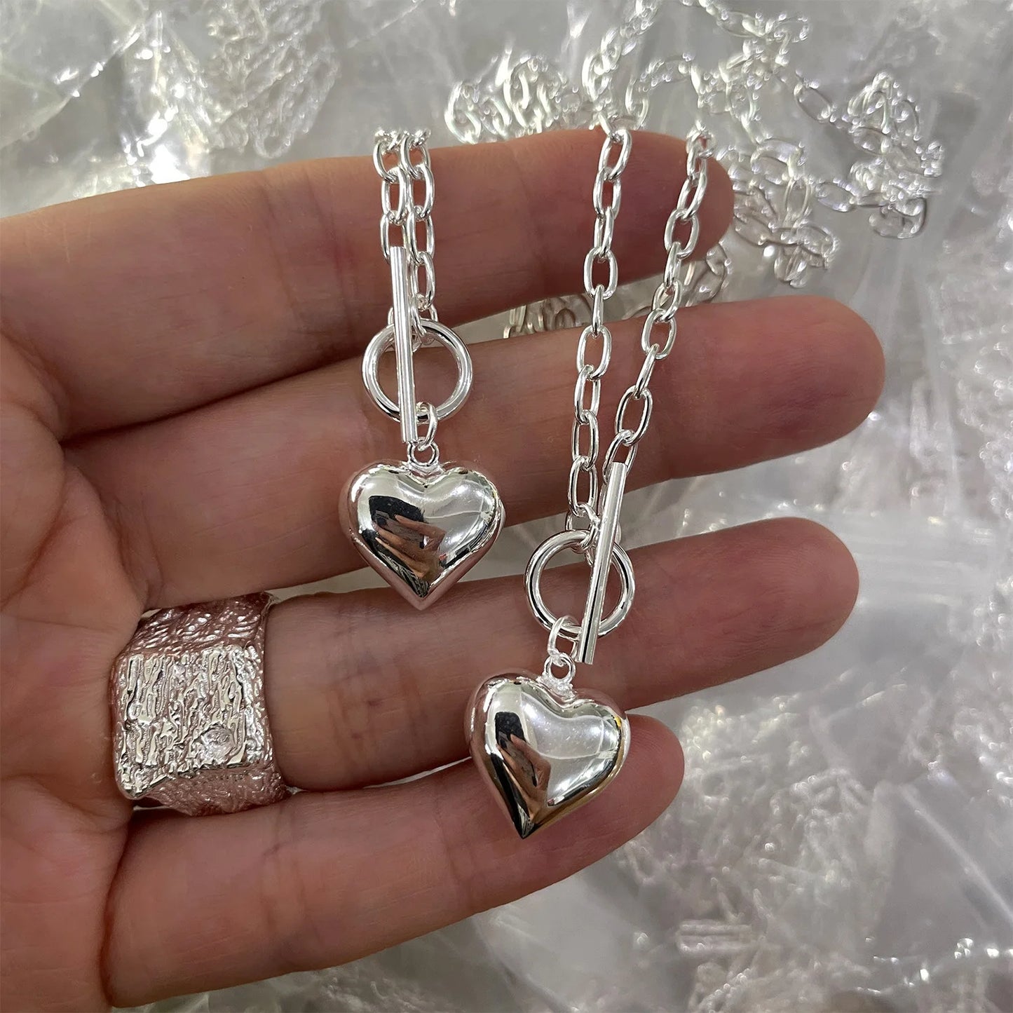 925 Sterling Silver Necklace Heart Pendant OT Clasp Chain Geometric Punk for Women Girl Jewelry Gift Dropshipping Wholesale