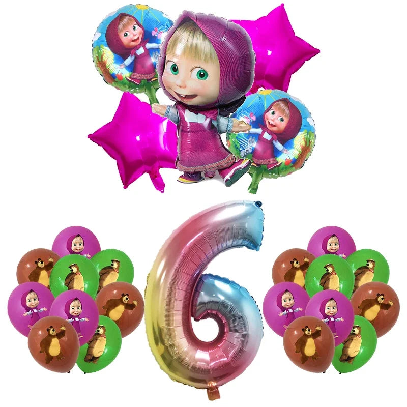 Mashas and Bear Birthday Party Decoration Cartoon Theme Balloons Kids Event Supplies Disposable Tableware Backdrop
