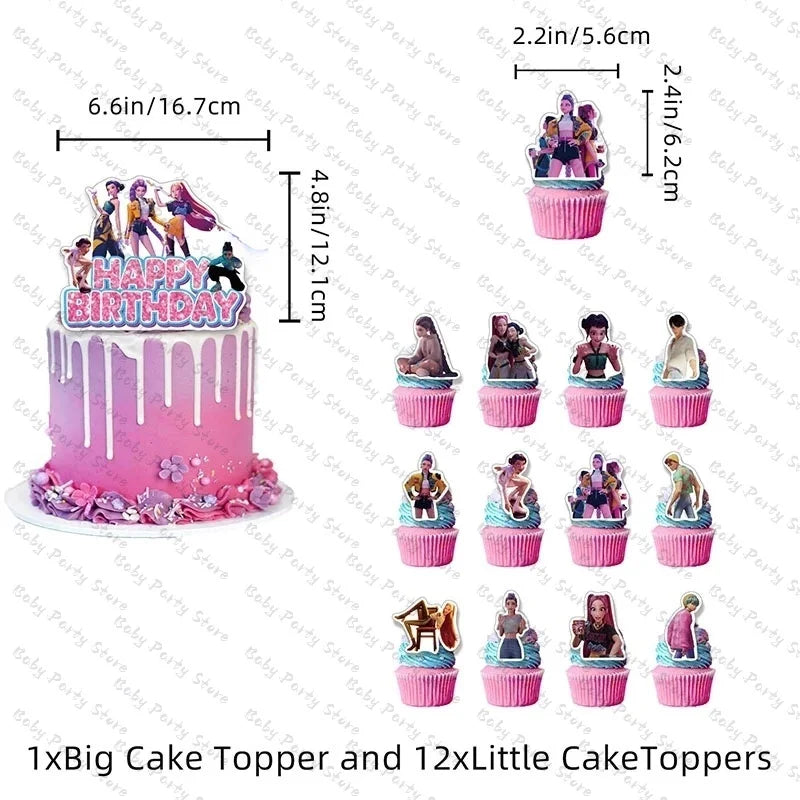 Demon Hunters Paper Cupcakes Topper Decor Birthday Cake Topper Set K-pop Anime Movie Demon Hunters Girls Party Cake Decora