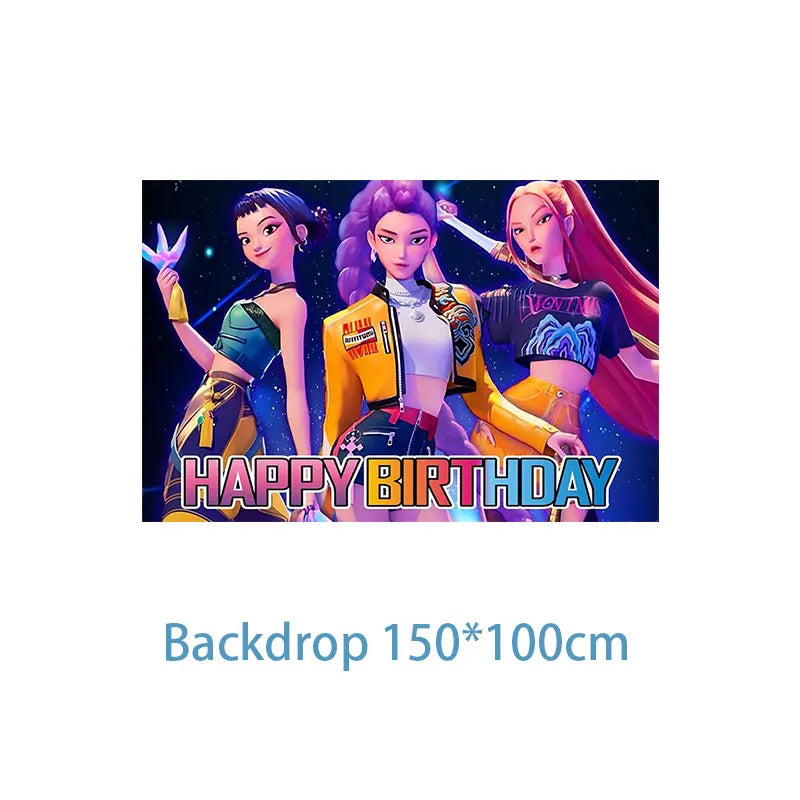 New Anime Kpop Demon Hunters Birthday Party Decorations Set Kpop Theme Cup Plate Gift Bags Balloons Banner Supplies Girls Favors