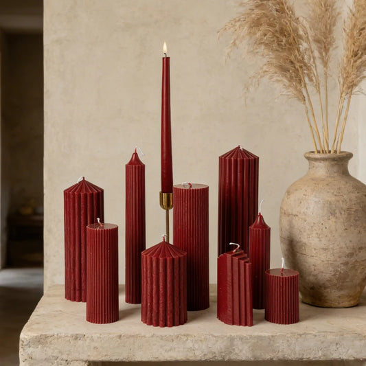 Ribbed Pillar Candles Handmade Soy Wax Modern Candles Aesthetic Retro Textured Pillars for Housewarming Gift Table Decor