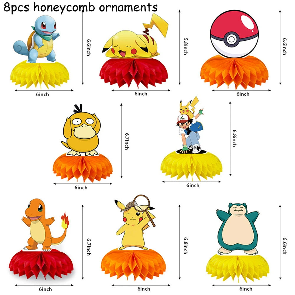 Pokemons Party Birthday Decoration Happy Pikachu Theme Tableware Cups Plates Balloons Banner Supplies Kids Favors Baby Shower