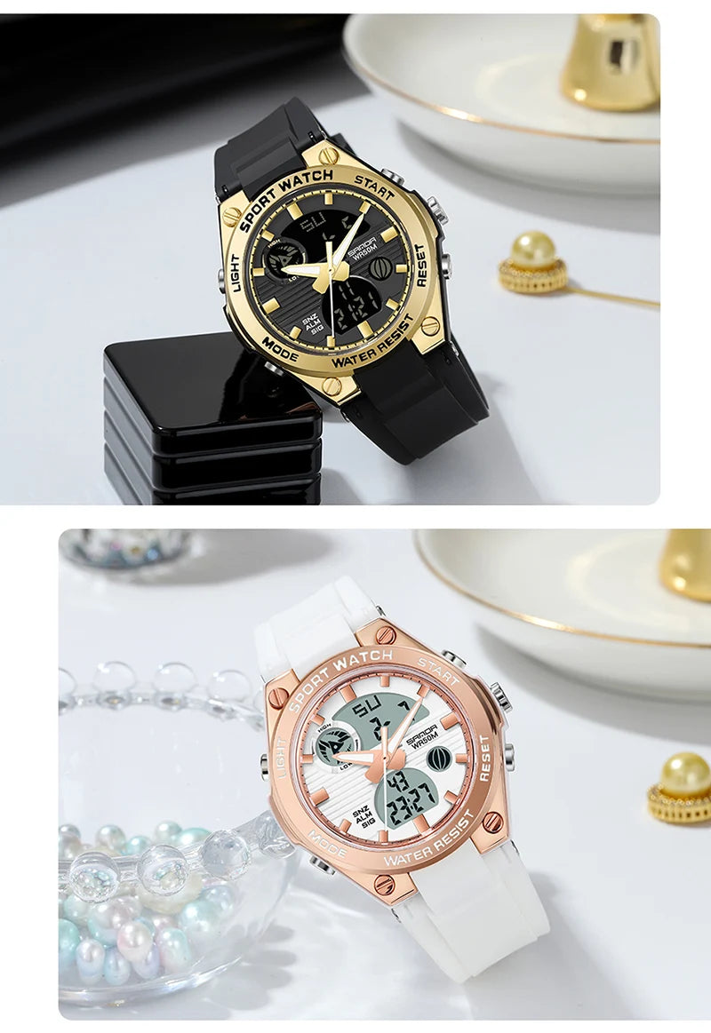 SANDA Girl Electronic Top Brand G Style LED Digital Watch Women Sport Chronograph Lady Quartz Wristwatch 50m Waterproof Female