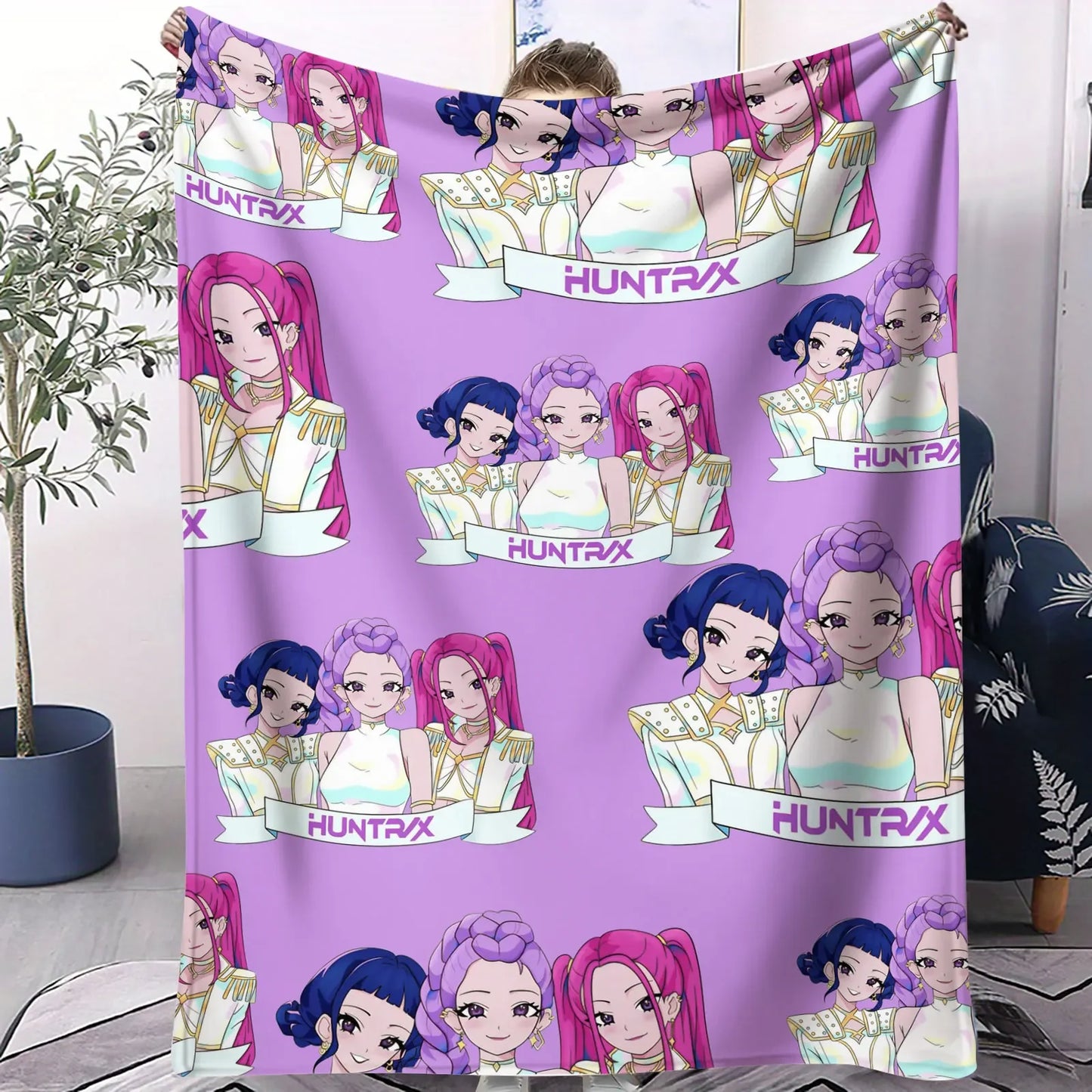 K POP D-Demon H-Hunters Collage Blanket Hot Anime Soft Warm Flannel Throw Sofa Bed Cover Travel Camping Kids Girls Fans Gift