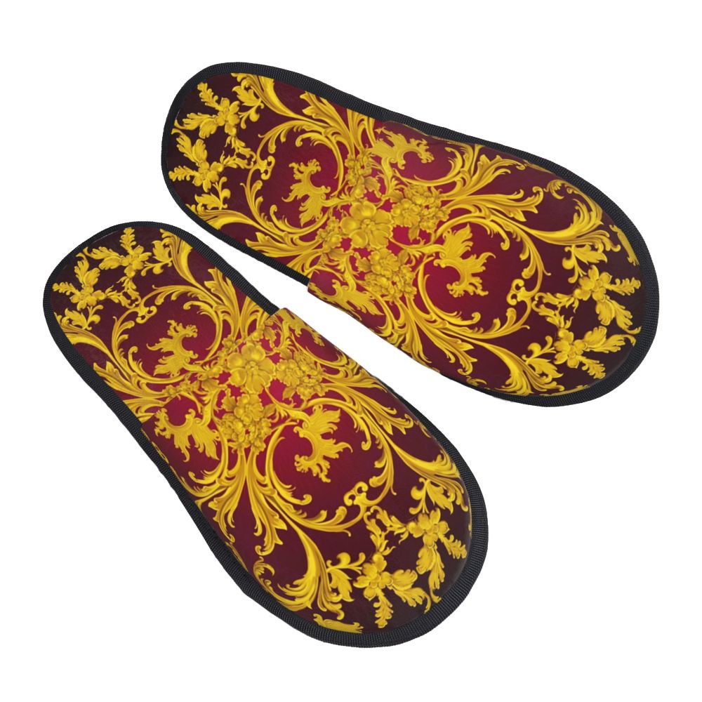 Custom Vintage Baroque Prints Greek Ornament Golden Meander Meandros Soft Scuff Memory Foam Slippers Women Hotel House Shoes