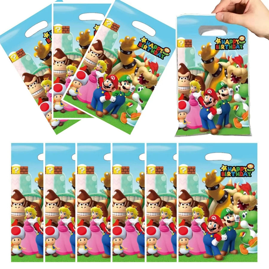 Super Mario Bros Party Supplies Kids Birthday Decoration Foil Balloons Keychain Straws Stamps Head Party Favors Christmas Theme