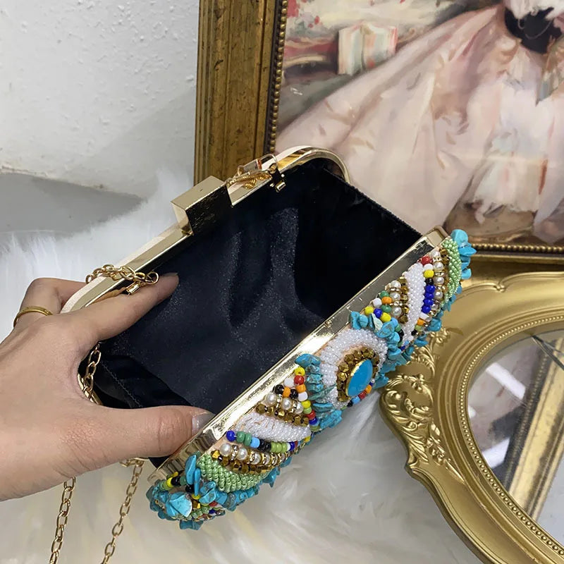 New color beaded bag fashion evening dress bag party reception bag ladies one shoulder sling reception bag holiday gift bag
