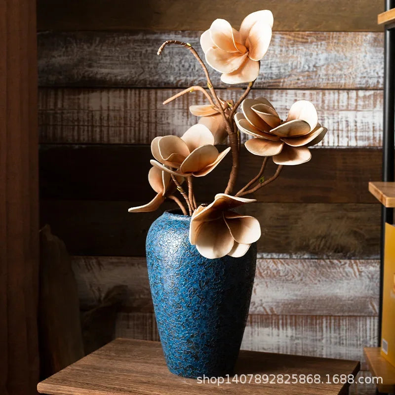 Handmade Ceramic Vase Flower Arrangement Water Raising Large Dried Flower Coarse Pottery Pot Home Decoration New