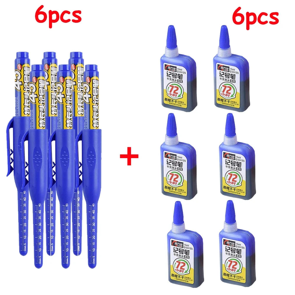 1-6Pcs 45mm Waterproof Long Head Nib Deep Hole Markers Pen Tile Carpenter Pen Multi-purpose for Woodworking Black/Blue/Red Ink