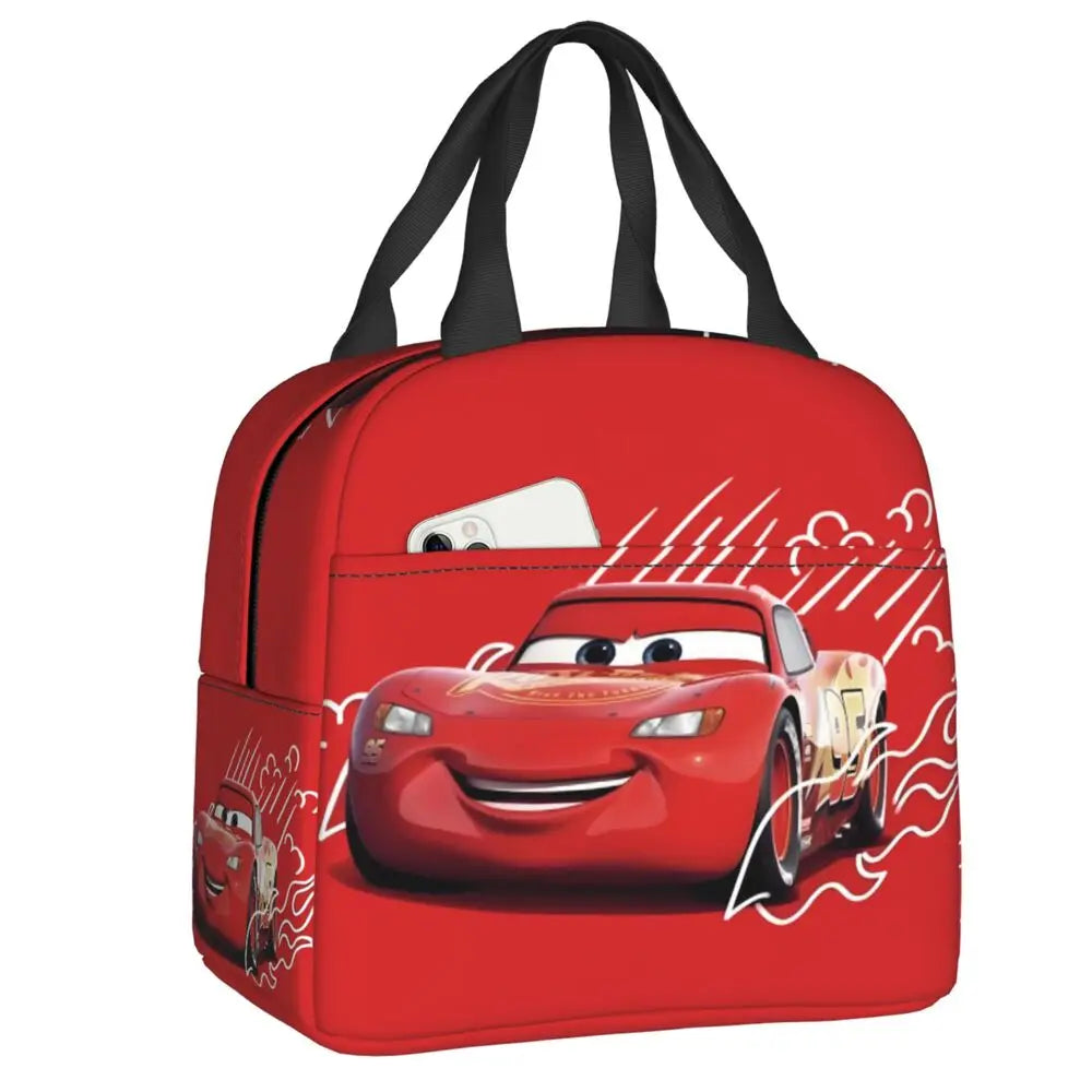 Custom Car 95 Lightning Mcqueen Insulated Lunch Bag for Women Resuable Racing Car Thermal Cooler Bento Box Office Picnic Travel