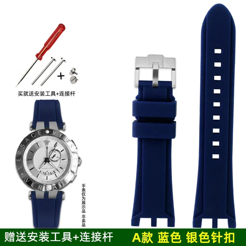 Rubber Watch Band For Versace V-RACE DUAL Series Strap Silicone Watch Accessories 24mm Waterproof Belt Notch Special Concave
