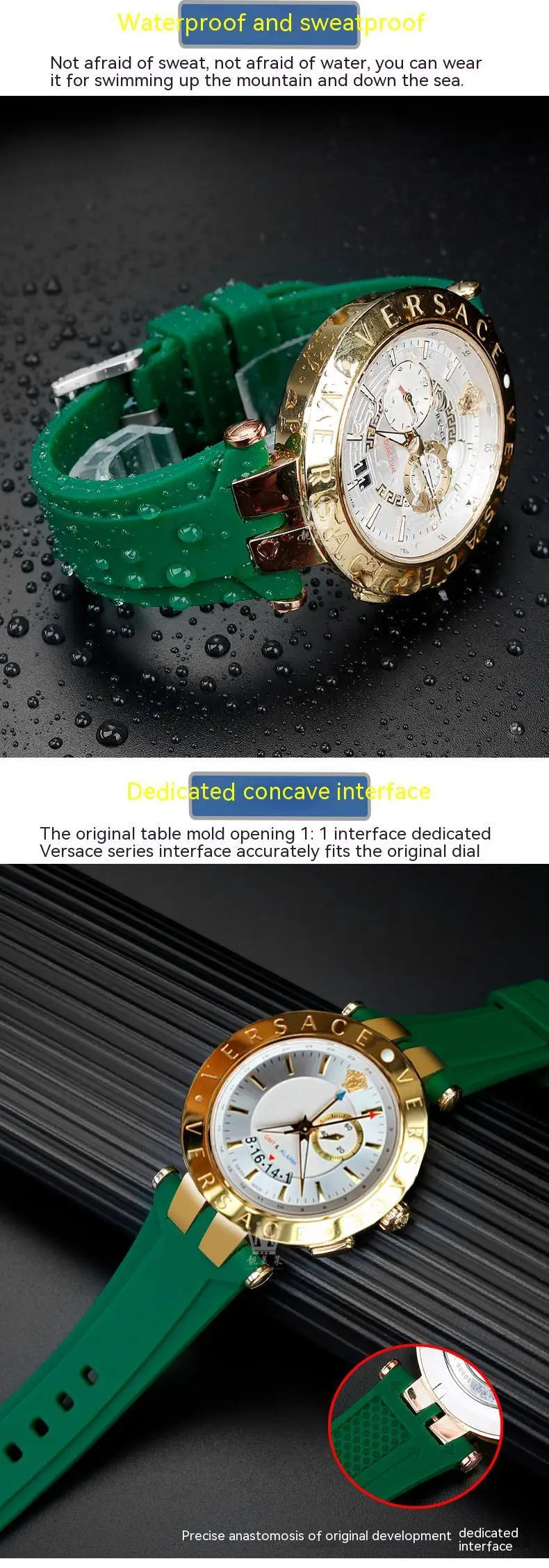 Rubber Watch Band For Versace V-RACE DUAL Series Strap Silicone Watch Accessories 24mm Waterproof Belt Notch Special Concave