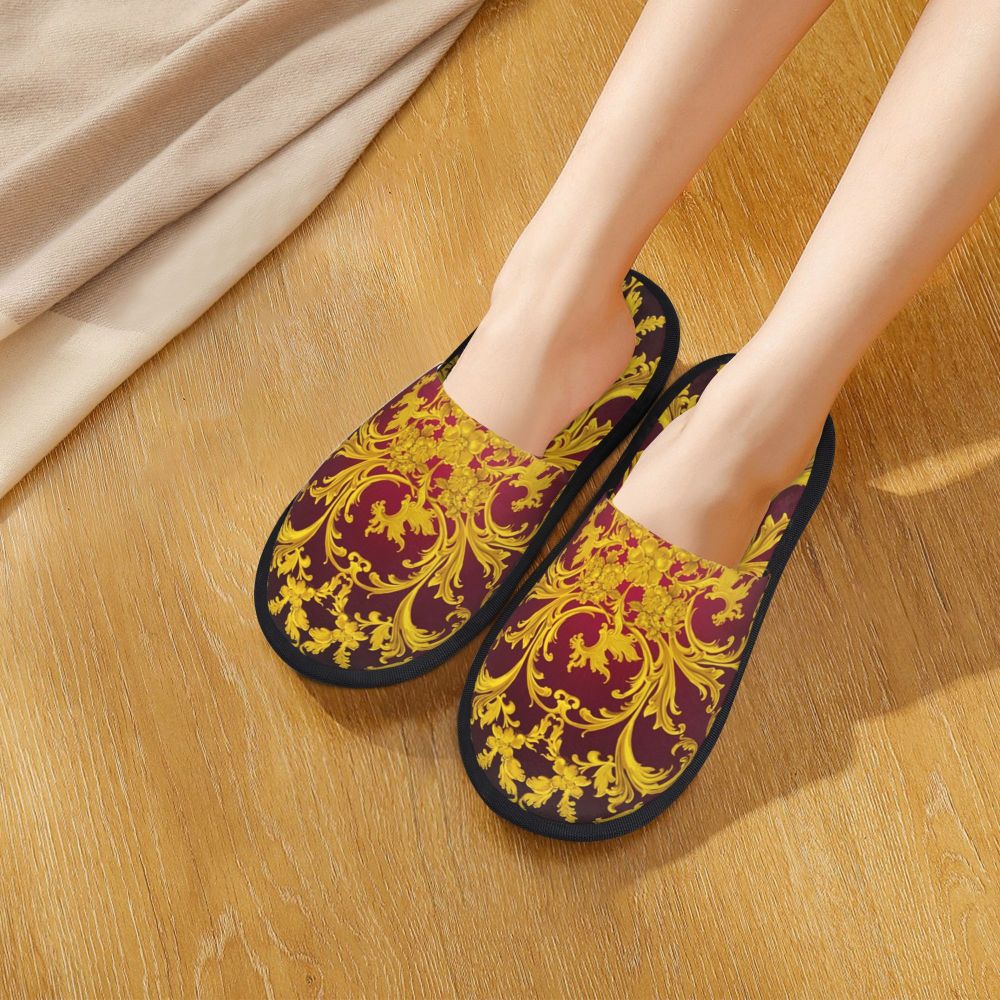 Custom Vintage Baroque Prints Greek Ornament Golden Meander Meandros Soft Scuff Memory Foam Slippers Women Hotel House Shoes