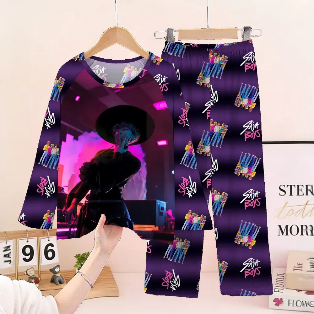 KPop Demon Hunters Huntrix Kids Pajamas Set Long Sleeve Girls Clothing 2pcs Children's Sleepwear Cartoon Boys Nightwear 3-14Y