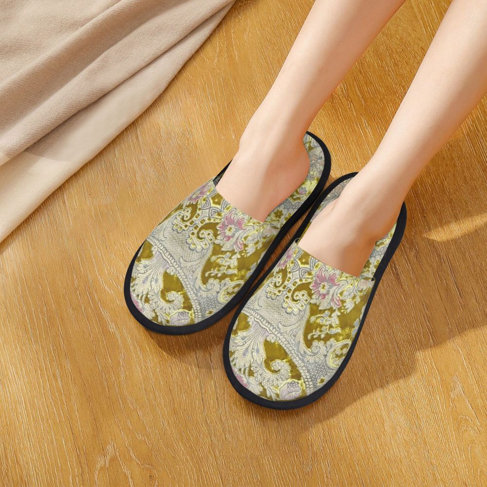 Custom Vintage Baroque Prints Greek Ornament Golden Meander Meandros Soft Scuff Memory Foam Slippers Women Hotel House Shoes