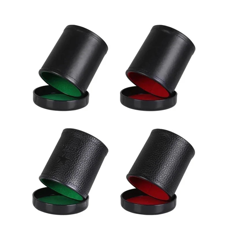 Dice Cup Set with Lid - Green/Red Felt Lined Quiet Rolling for Liars Dice/Farkle/Yahtzee, PU Leather Board Game Shaker