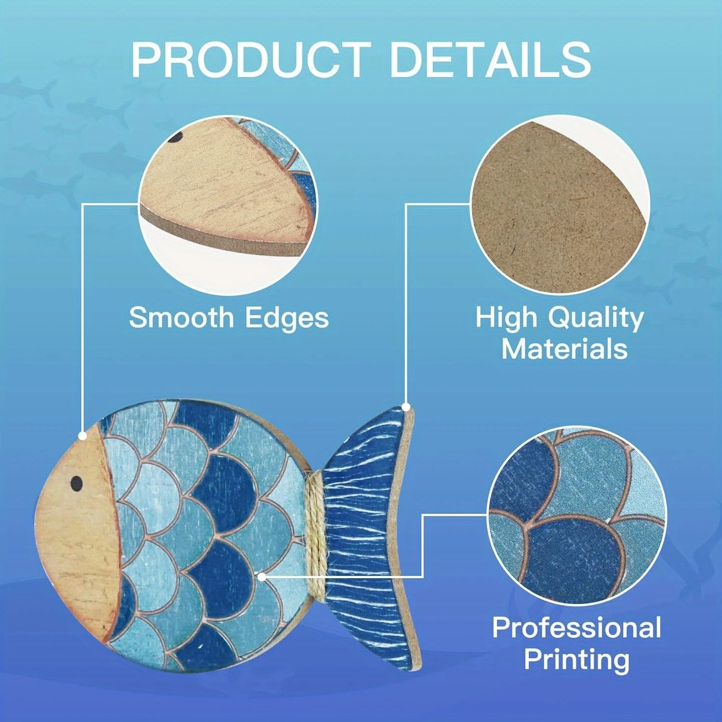 2D Wooden Fish Nautical Walls Beach Art Walls Hang Decorated Marine Themed Retro blue Fish Family Bathroom Pendants Gifts