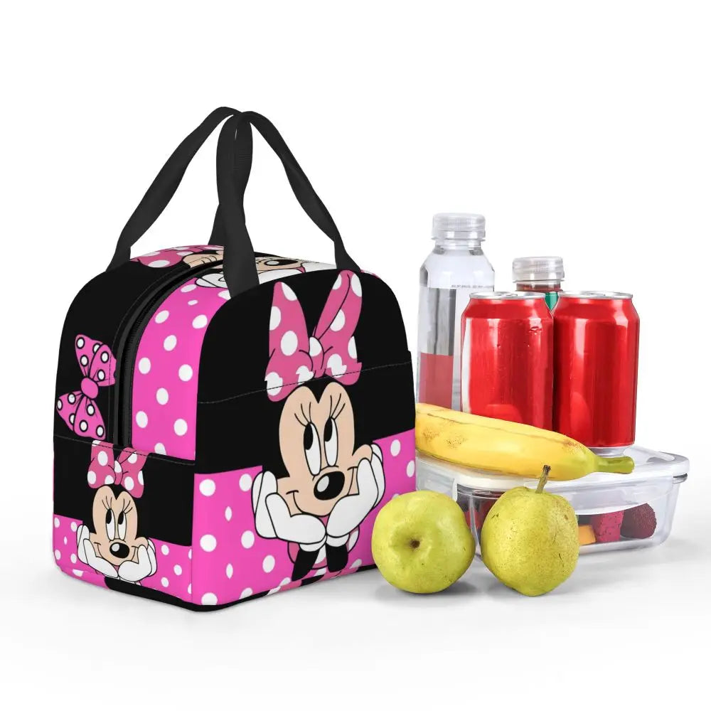 Custom Mickey Pink Minnie Mouse Lunch Bag Women Creative Design Cooler Warm Insulated Lunch Box for Kids School