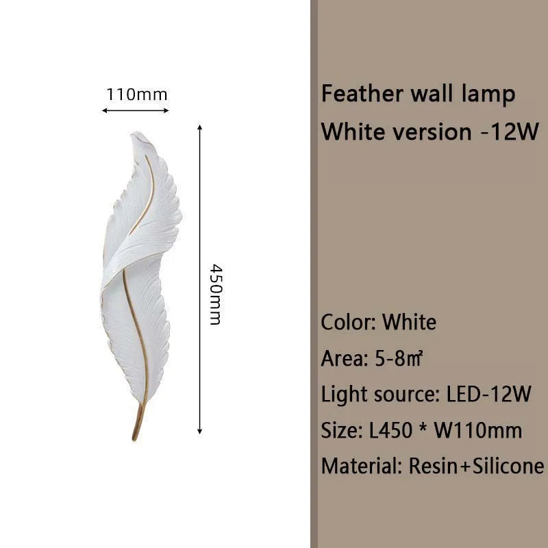 Nordic feather wall lamp, living room, bedroom, headboard, foyer, creative feather lamp, resin aisle, minimalist background ligh