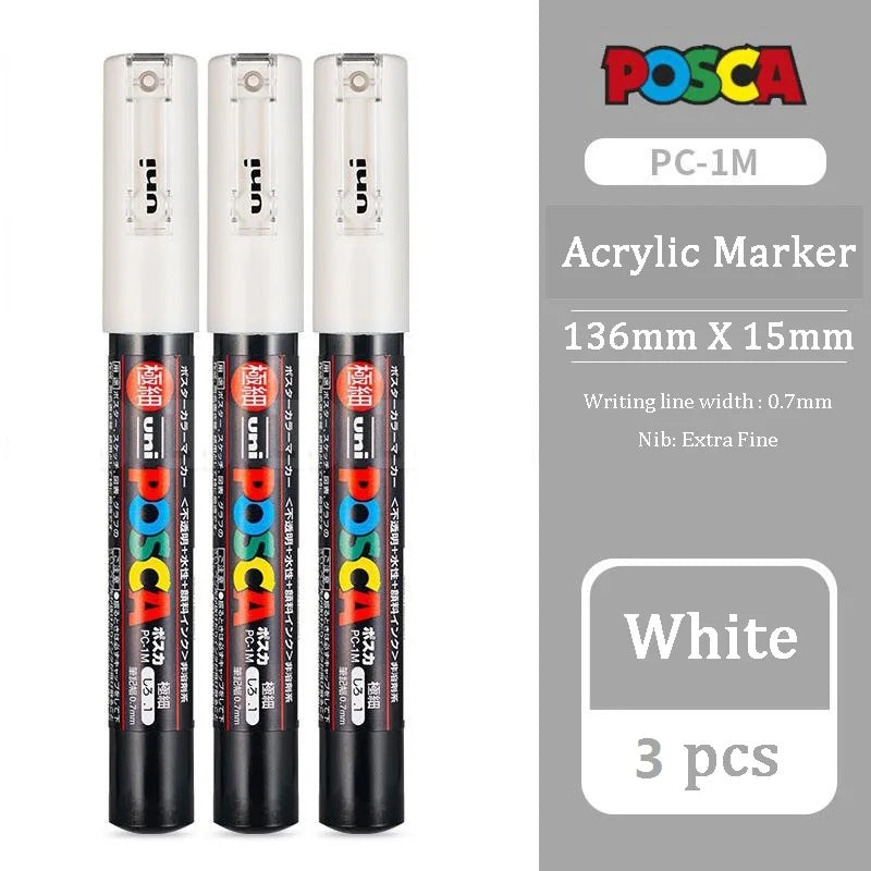 UNI Posca White Waterproof Permanent Acrylic Marker Pens Marcadores Non-fading POP Poster Pen Graffiti Advertisement Paint Pens