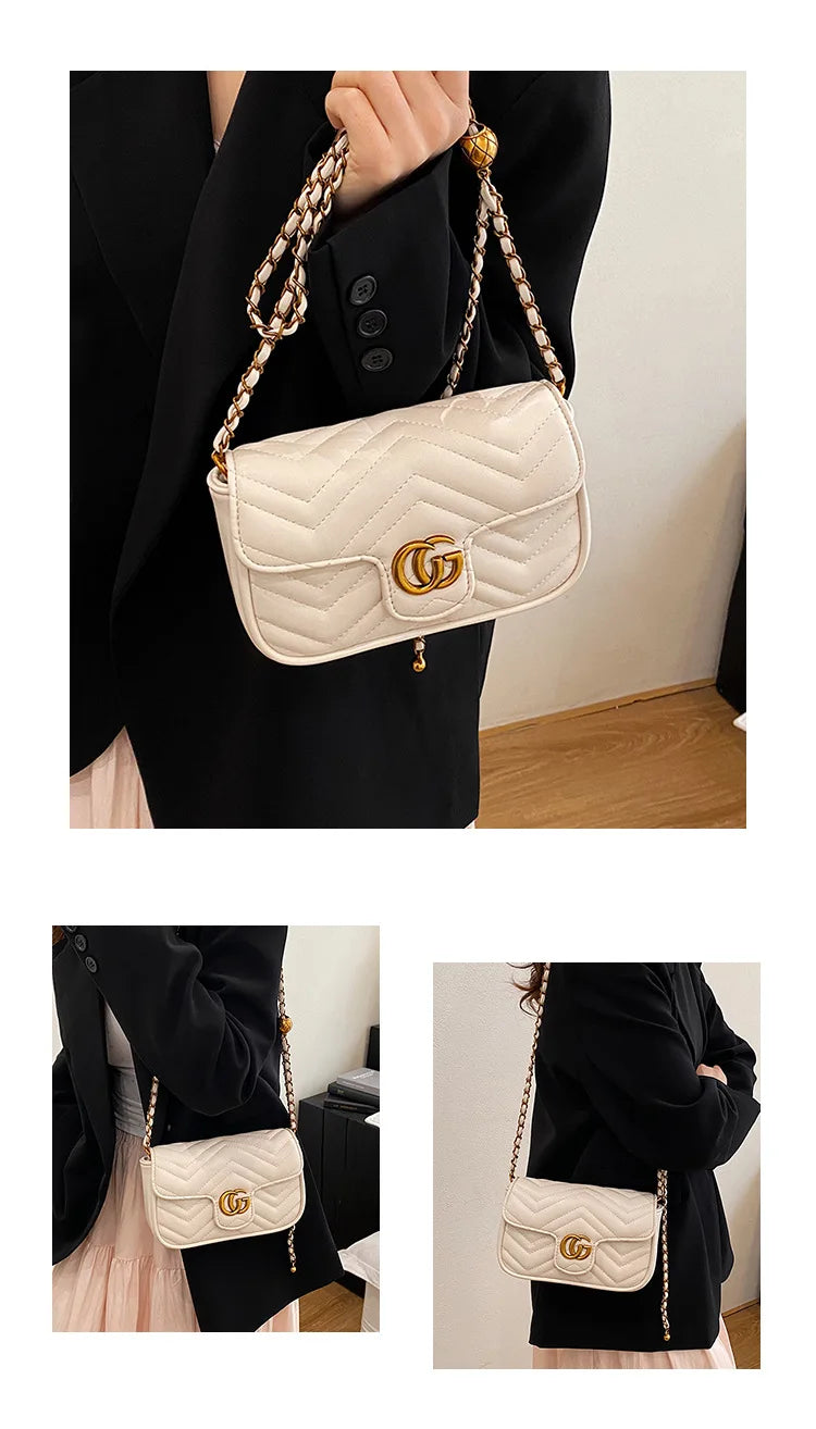 Fashion Design Women's Small Square Stylish Handbag Luxury Chain Crossbody Shoulder Handbags Luxury Embroidered Check Square Bag