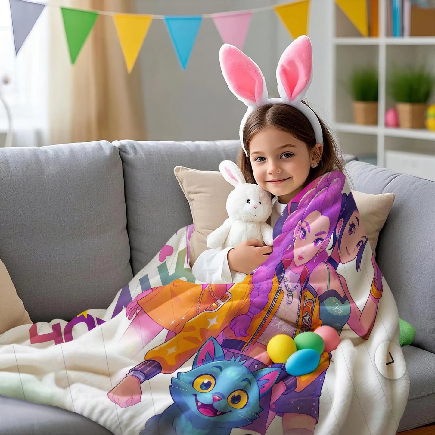 1pcs Cute Huntrix Cat K Pop Flannel Blanket Cozy Throw For Girls Bedroom Holiday Use