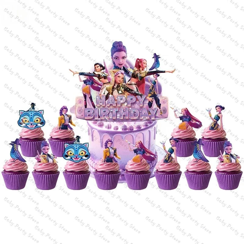 Demon Hunters Paper Cupcakes Topper Decor Birthday Cake Topper Set K-pop Anime Movie Demon Hunters Girls Party Cake Decora