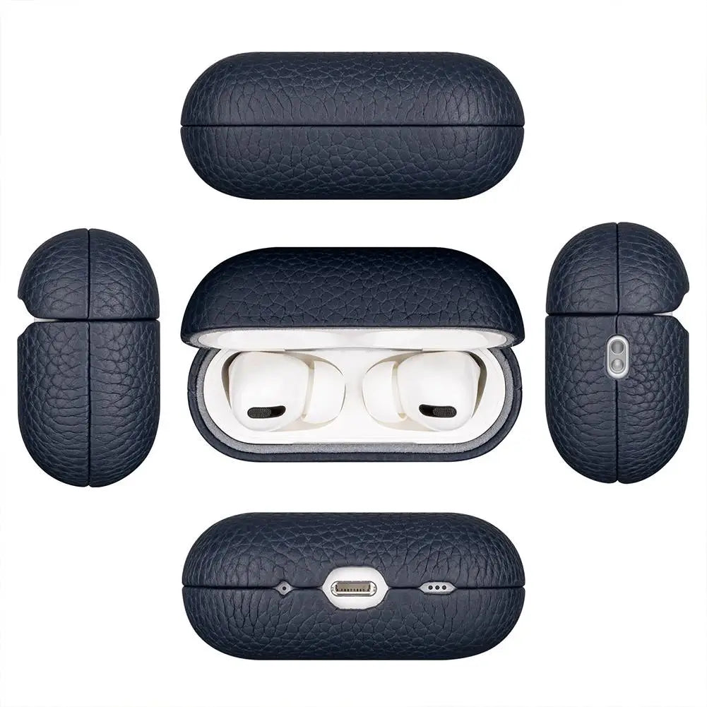 High End Business Bluetooth Earphone Case For Apple AirPods Air 2 3 4 Pro 2 3 Retro Genuine Leather Litchi Texture Protect Cover