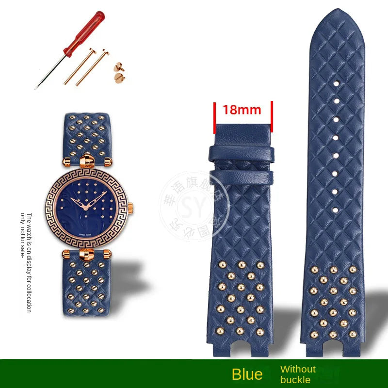 Shenyu Watchband with u-shaped interface For VERSACE Vanitas micro Leather strap Replace watch bracelet female Watch Accessories