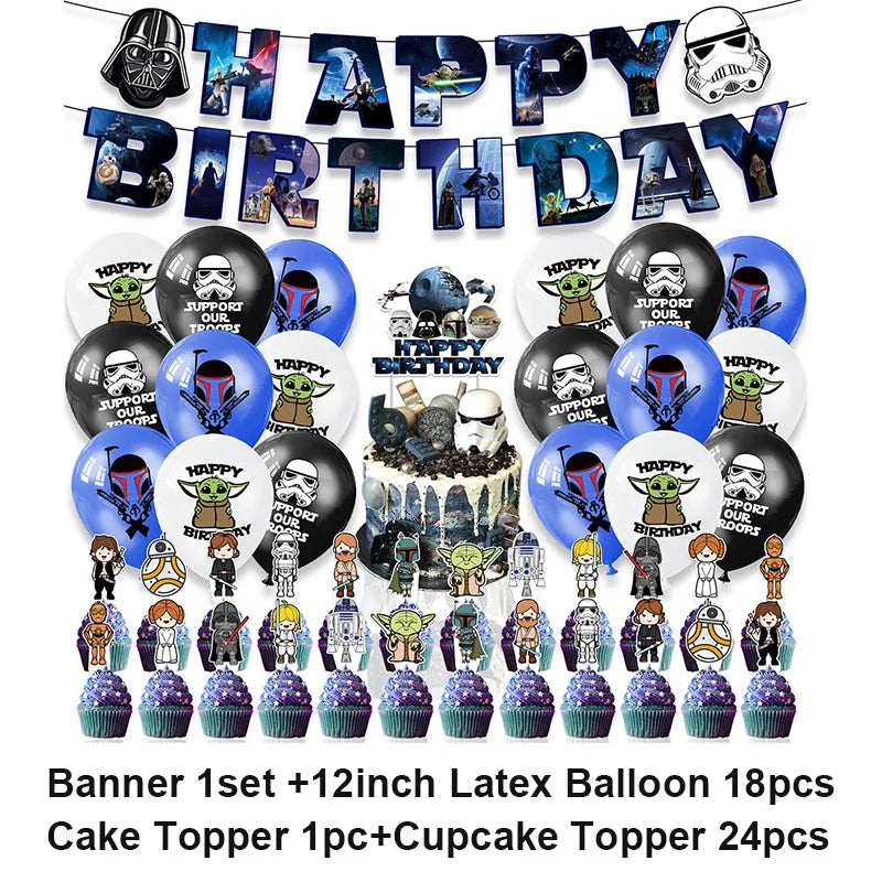 Film Star Wars Theme Birthday Party Decorations Cake Topper Number Balloons Background Yoda Master Robot Backdrop Supplies Gifts