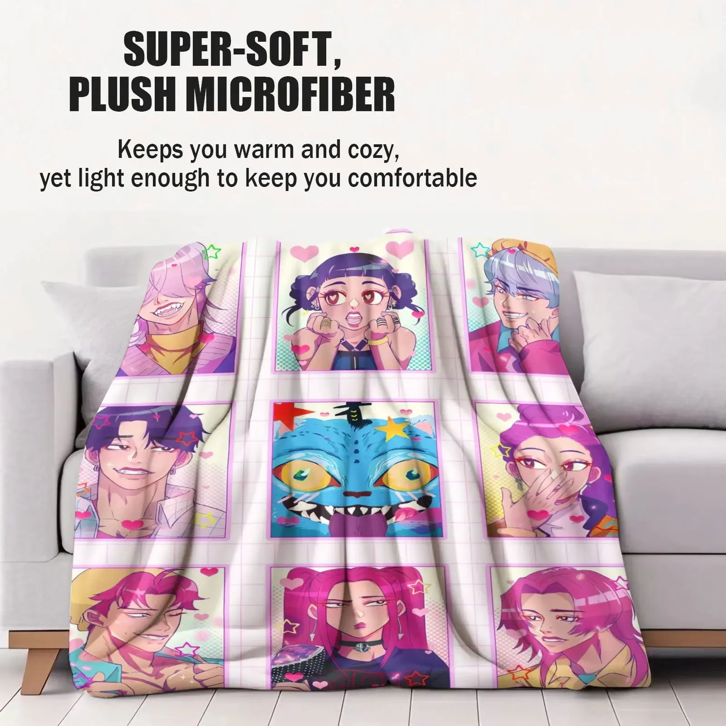 K POP D-Demon H-Hunters Collage Blanket Hot Anime Soft Warm Flannel Throw Sofa Bed Cover Travel Camping Kids Girls Fans Gift