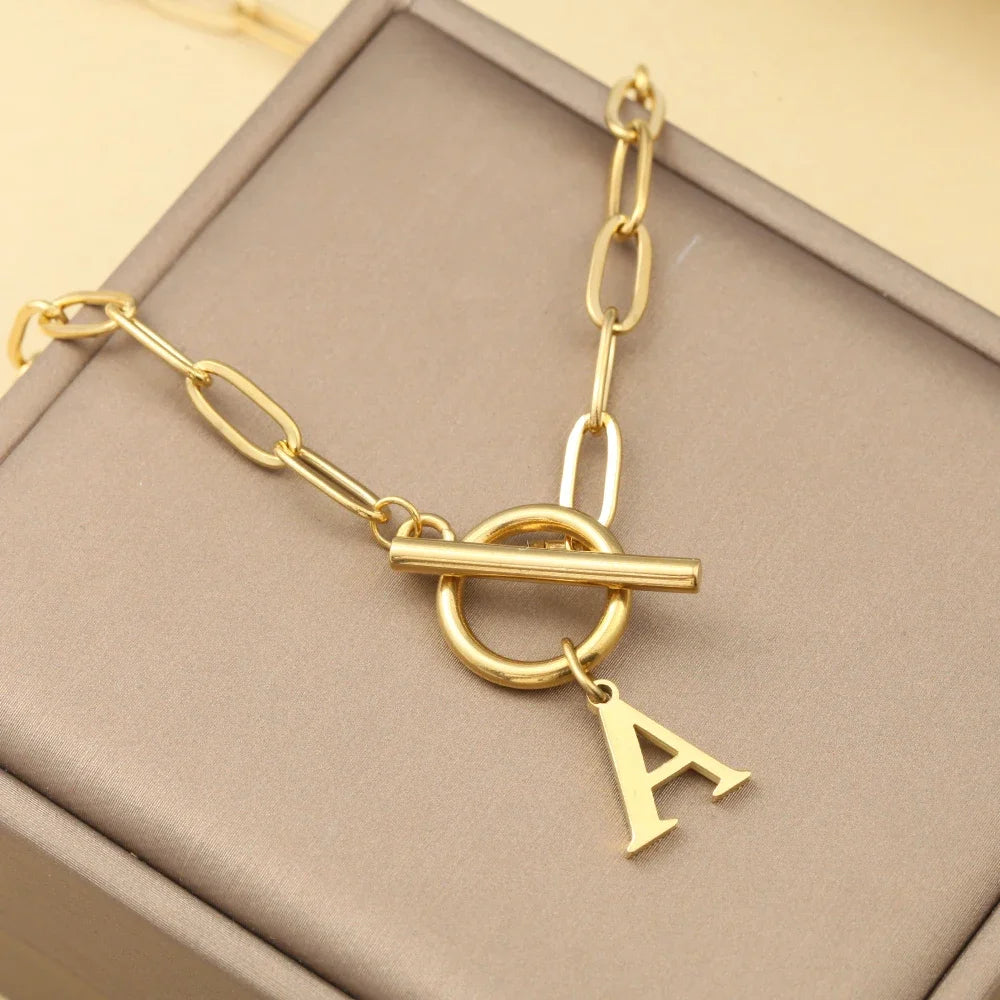 Women's stainless steel Initial necklace A-Z Letter charms pendant Choker Women collar Chain Ot Deduction Necklace For Women2025
