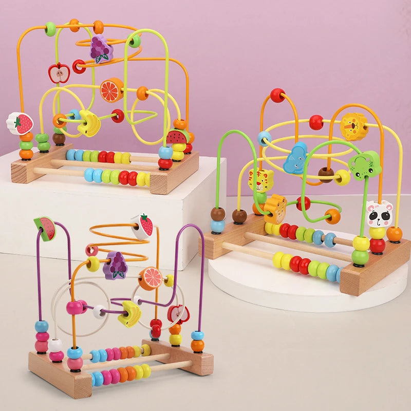 Montessori Baby Toys Wooden Roller Coaster Bead Maze Abacus Math Toys Toddler Early Educational Toys for 1 2 3 Years Kids Gifts