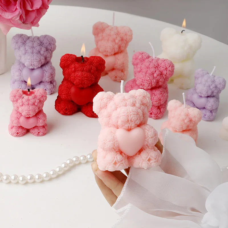 Rose Bear Scented Candles - Cute Decorations & Handmade Gifts for Women / Friends, Ideal for Wedding Souvenirs,  Valentine's Day