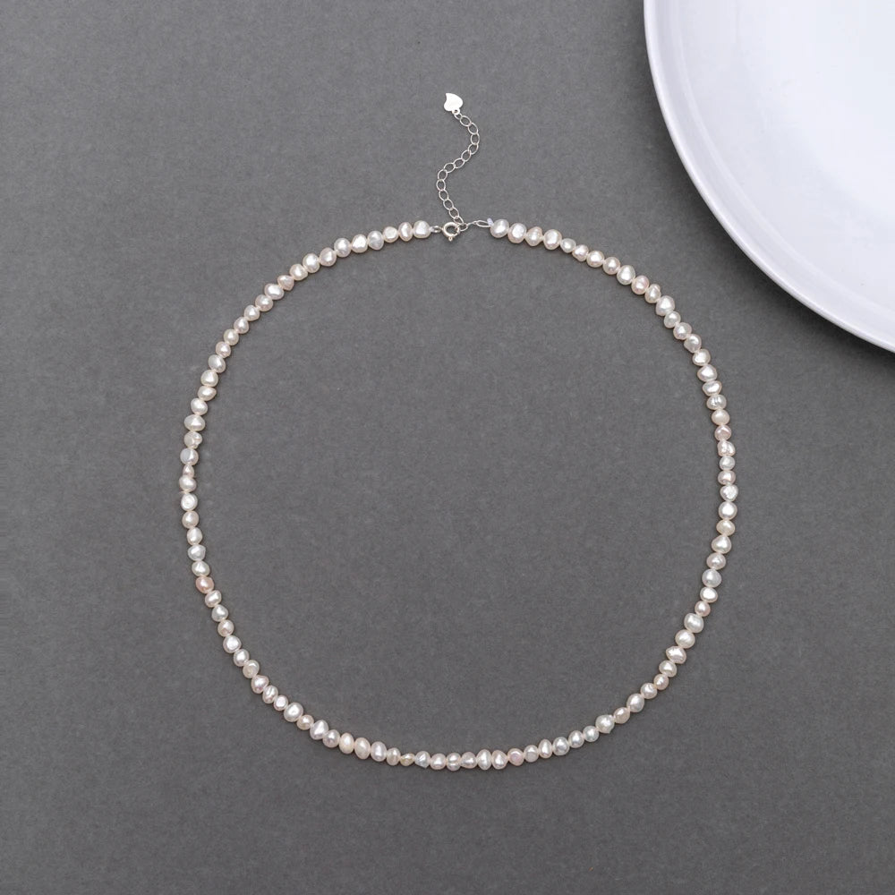 4-5mm Baroque Freshwater Pearl Necklaces with 5cm Extend Chain 925 Sterling Silver 38 45 50cm Necklaces Jewelry Gift 2026 New
