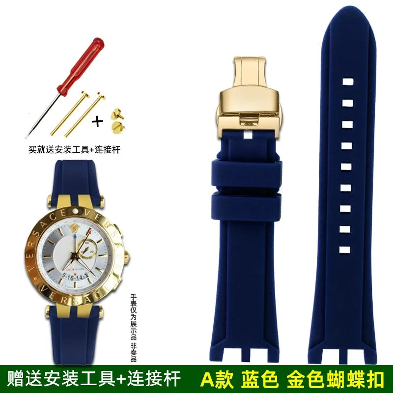 Rubber Watch Band For Versace V-RACE DUAL Series Strap Silicone Watch Accessories 24mm Waterproof Belt Notch Special Concave