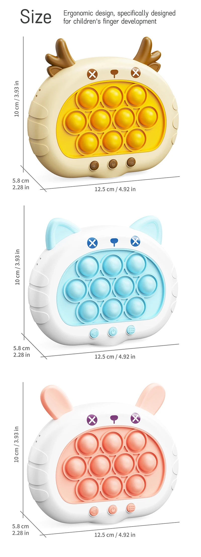 3 Colors 1 pcs Electronic Pop Quick Push Bubbles Game Machine Kid Cartoon Fun Squeezing Toys Anti Stress Sensory Bubble Toy Gift