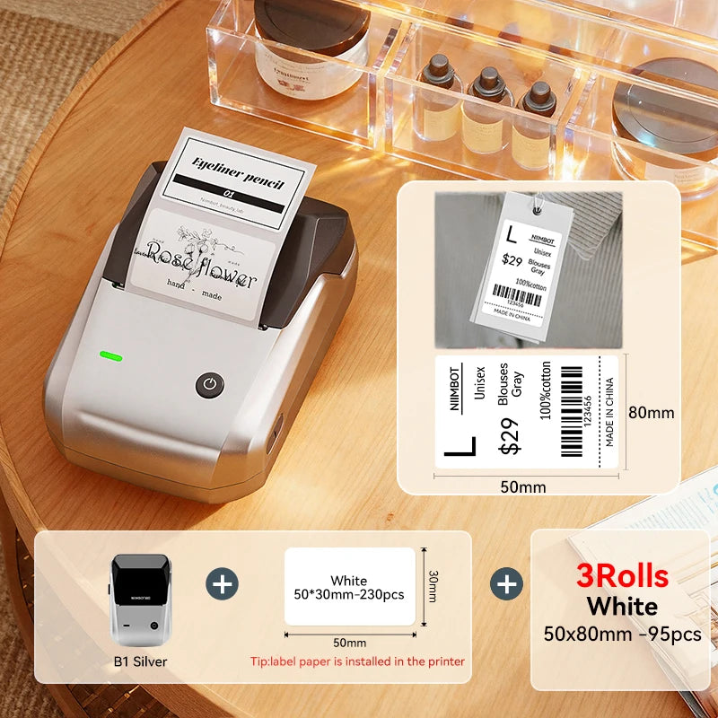 NIIMBOT B1 Portable Thermal Printer With Tapes 2 Inch Adhesive Label Printer Mini Bluetooth Sticker Maker Support Smartphones PC