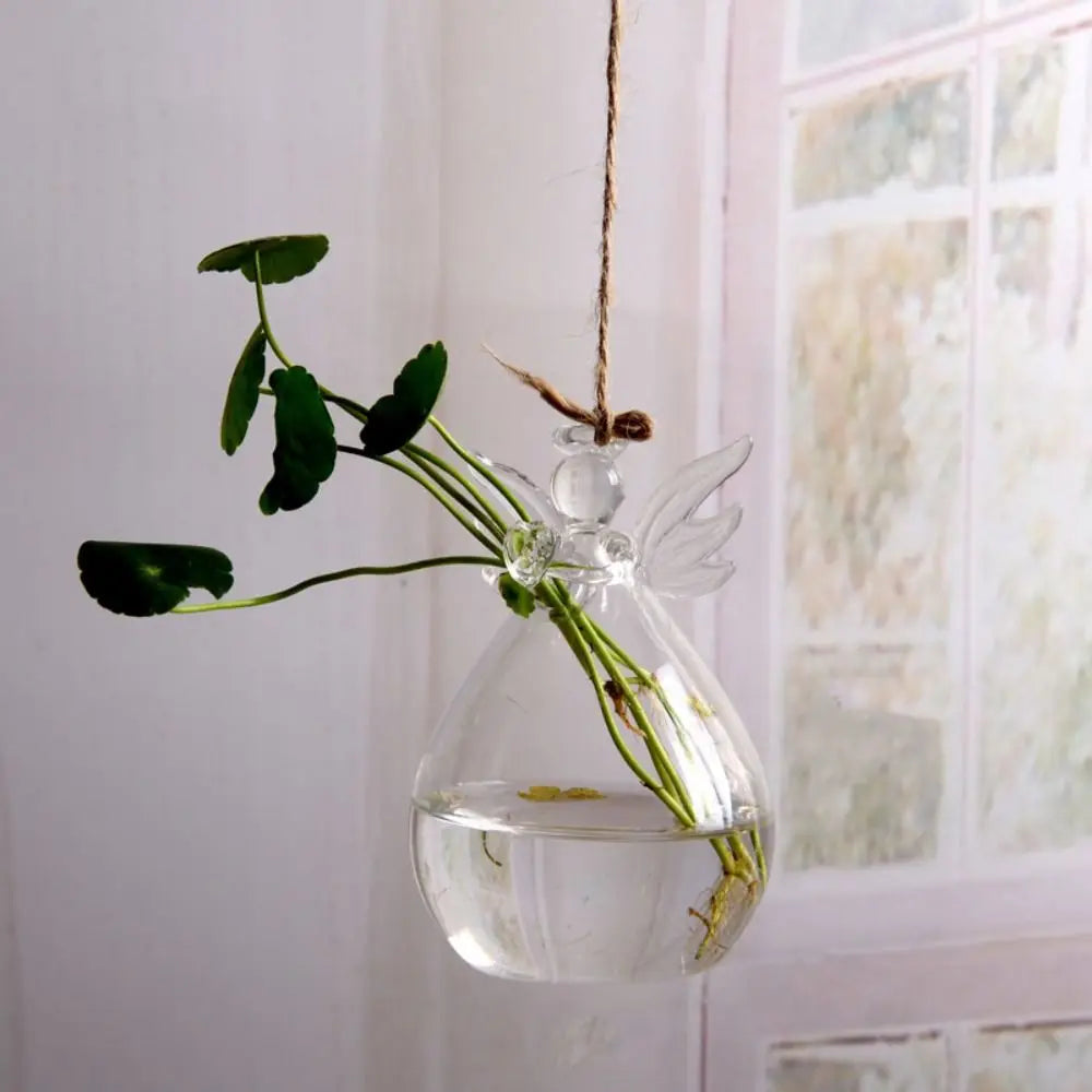 Cute Angel Glass Vases Creative Clear Glass Hanging Vase Flower Plant Stand Hanging Hydroponic Vase Home Office Wedding Decor
